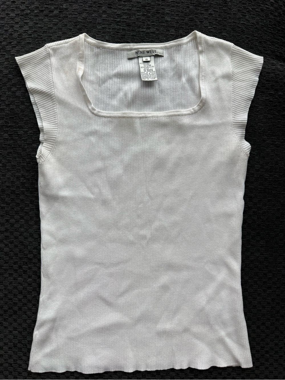 Nine West White Ribbed Square Neck Cap Sleeve Tank